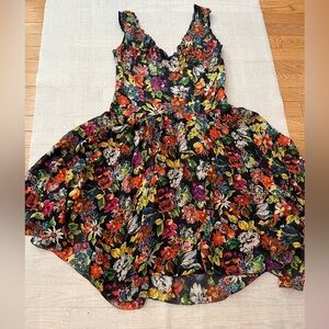 [US6]Mariella Burani Floral Sleeveless Deep V Silk Dress